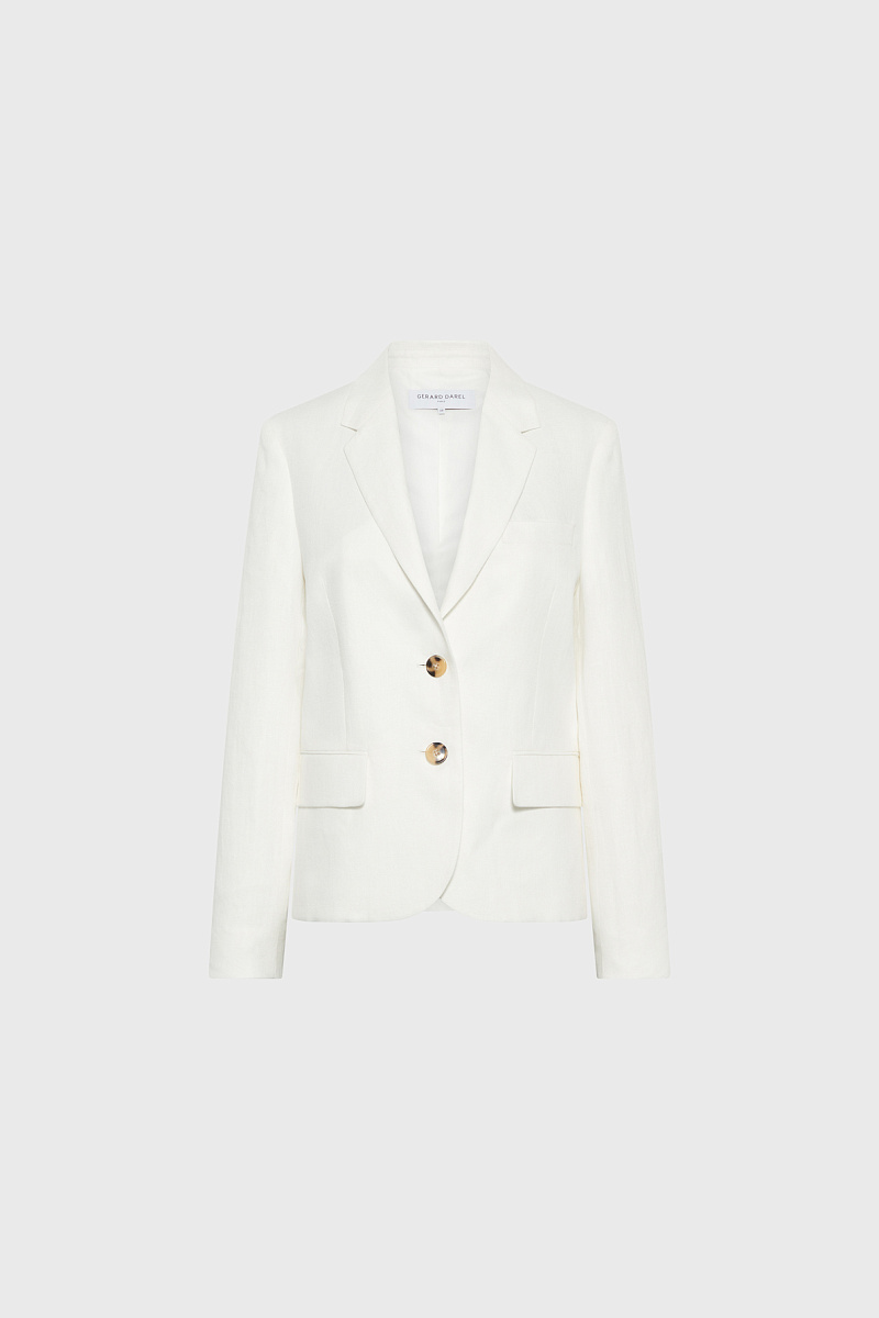Белый льняной жакет с слегка приталенным силуэтом