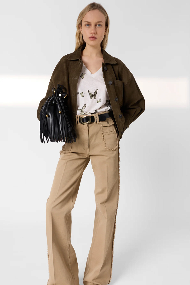 MAKEDA - Белая футболка с бабочками из льна и хлопка