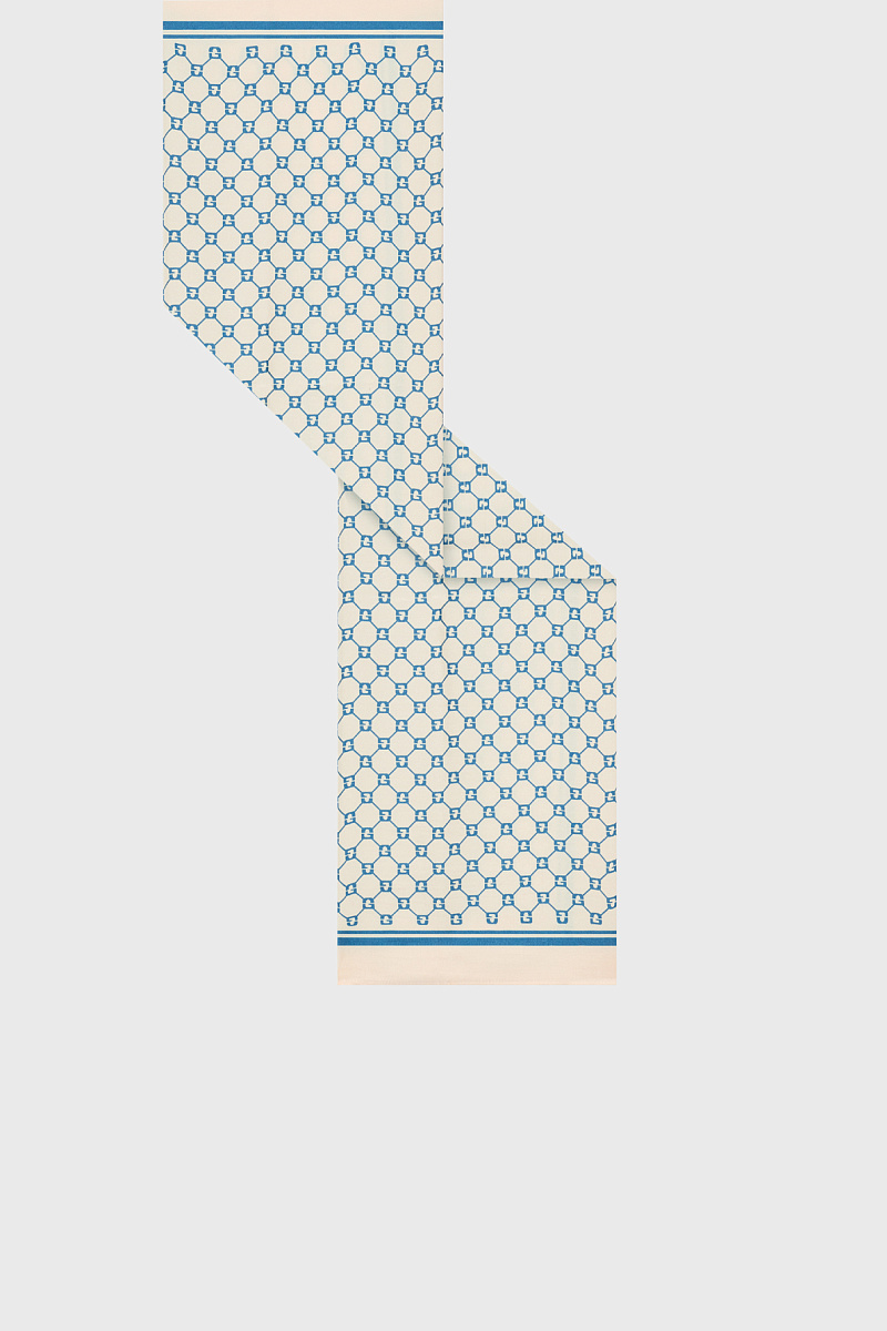 DANAE - Шелковый шарф в оттенке экрю с голубой монограммой
