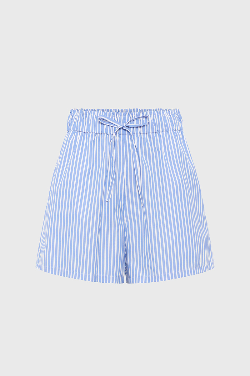 Голубые шорты из хлопковой ткани в тонкую полоску
