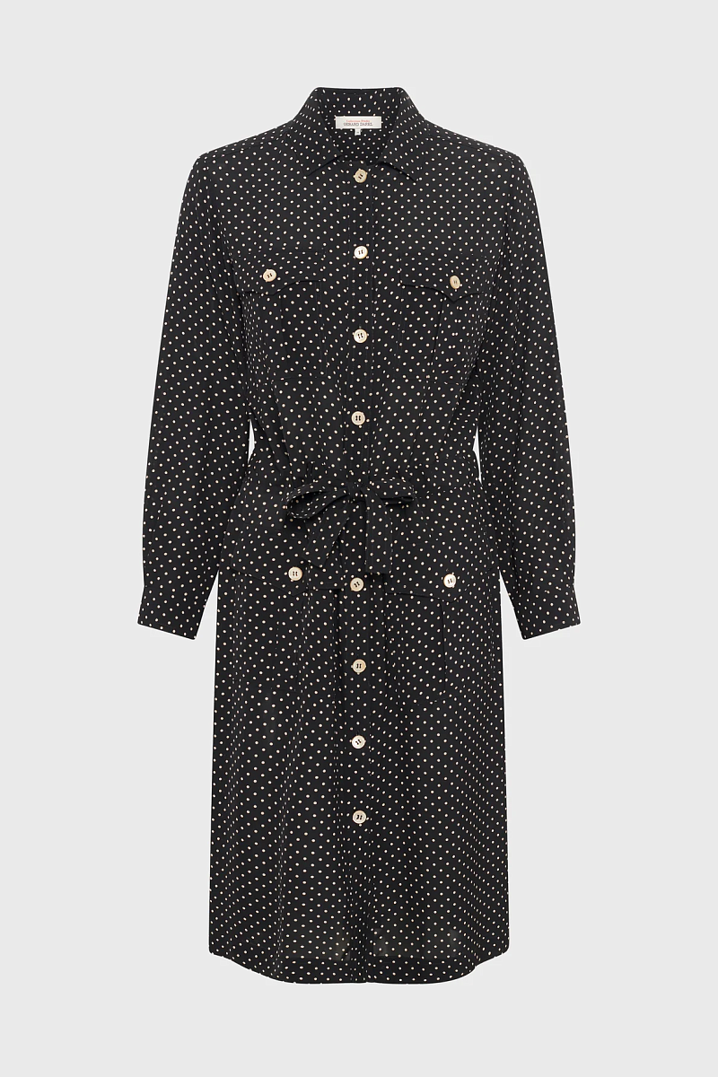 RUZENA - Платье-рубашка черного цвета в мелкий горошек