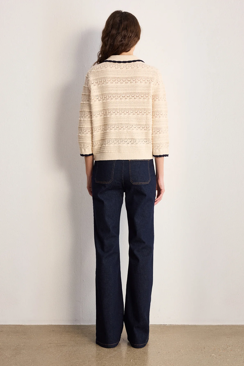 LYSA - Белый вязаный кардиган с контрастным воротником-поло