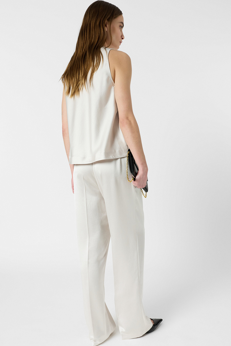 AMELYA - Свободные атласные брюки белоснежного цвета