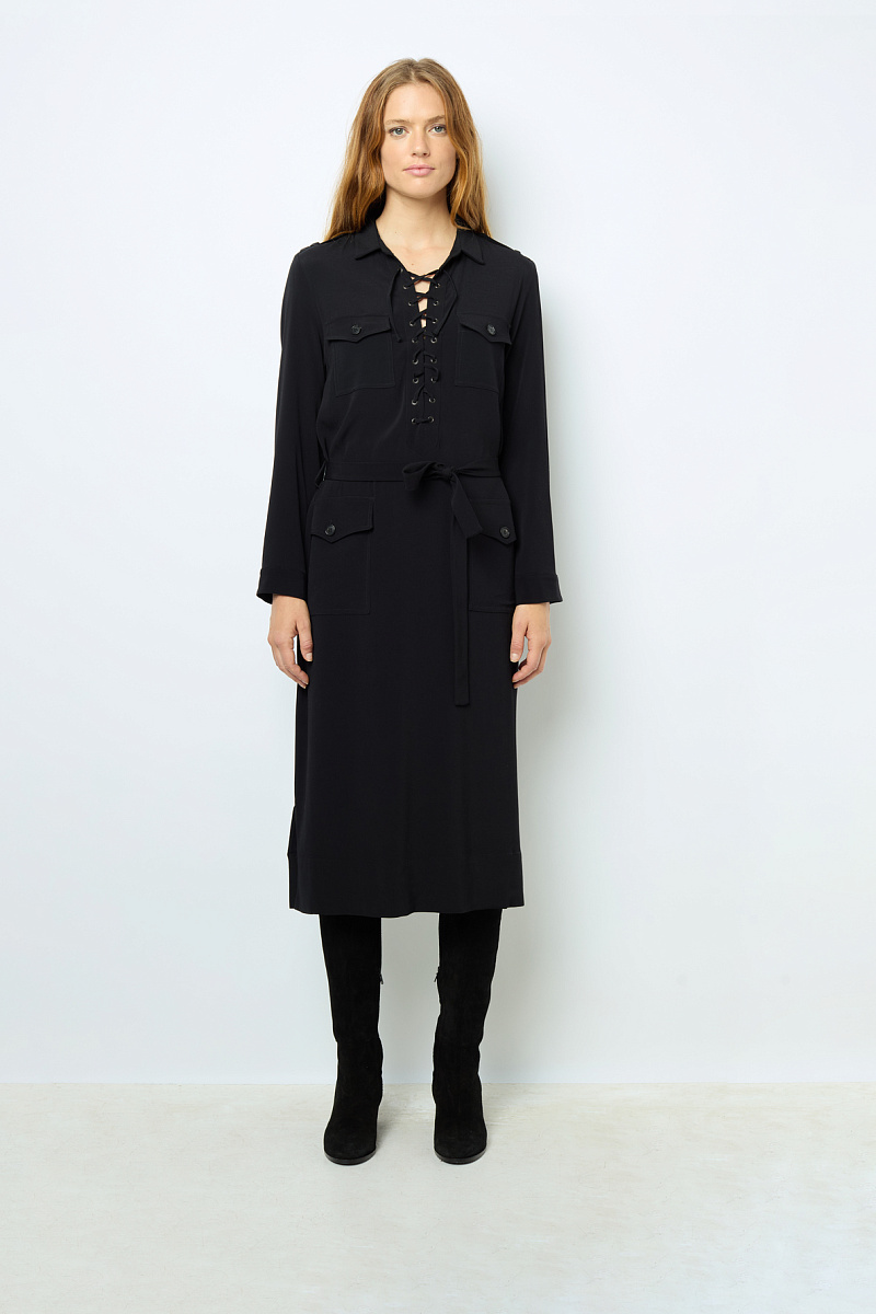 SIRENA - Черное макси-платье с вырезом на шнуровке