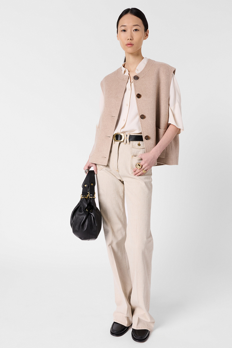 TALMINE - Бежевый жакет без рукавов из тонкой шерсти