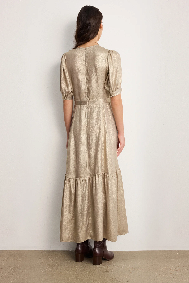 ANDREA - Бежевое длинное летящее платье золотистого цвета