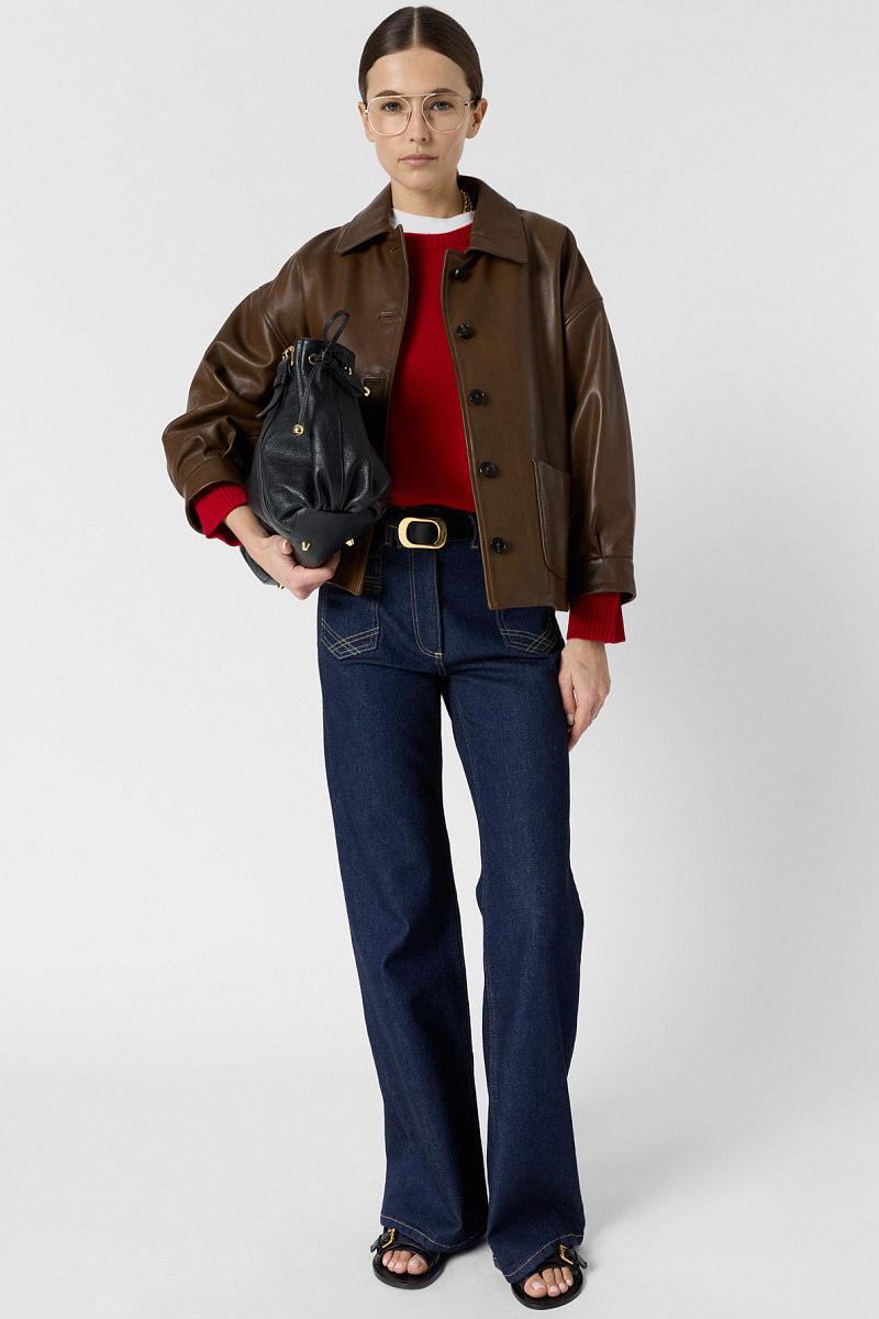 TINAE - Кожаная куртка в винтажном стиле в шоколадном оттенке