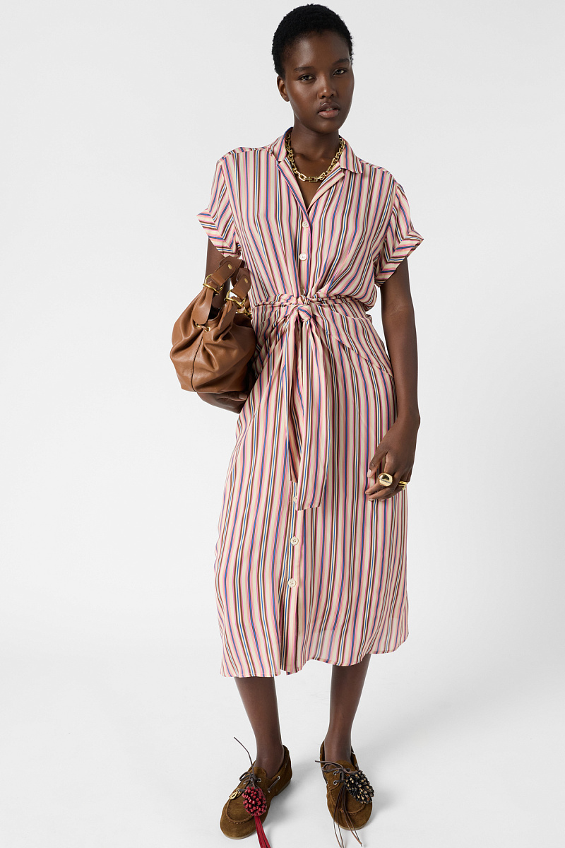 RAENA - Розовое платье-рубашка в полоску приталенного силуэта