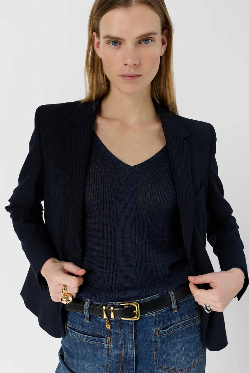 LAYLA - Синий вязаный пуловер с V-образным вырезом