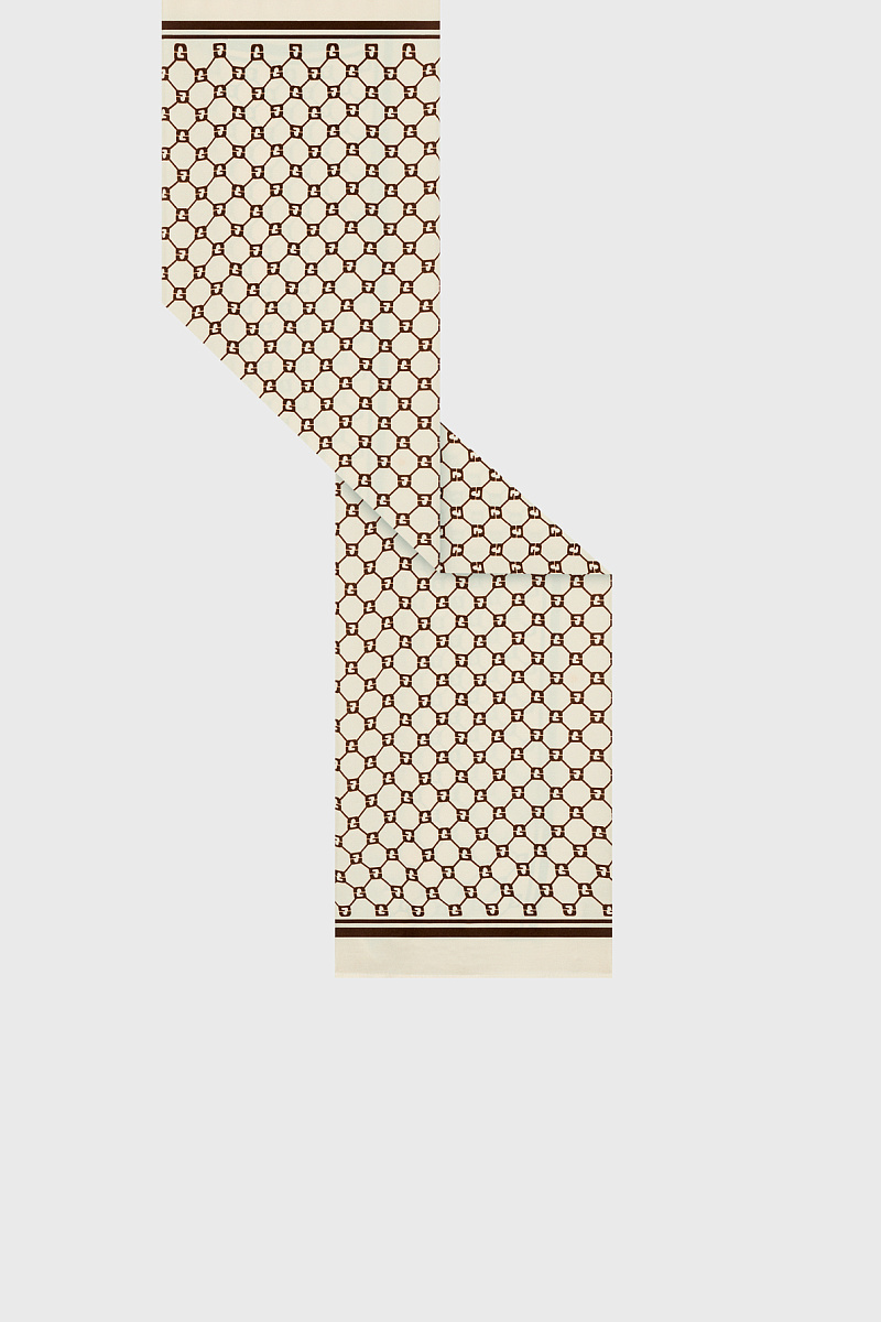 DANAE - Шелковый шарф  в оттенке экрю с шоколадной монограммой