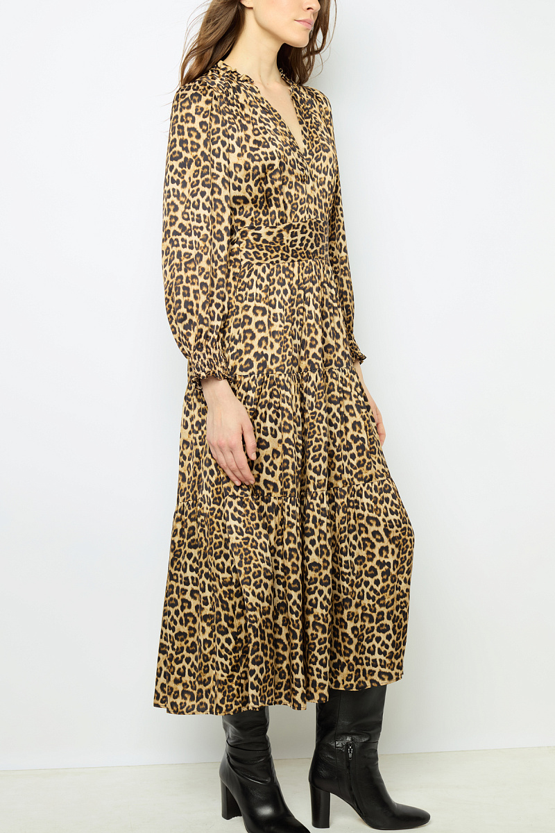 SANNA - Платье-миди с леопардовым принтом из сатина