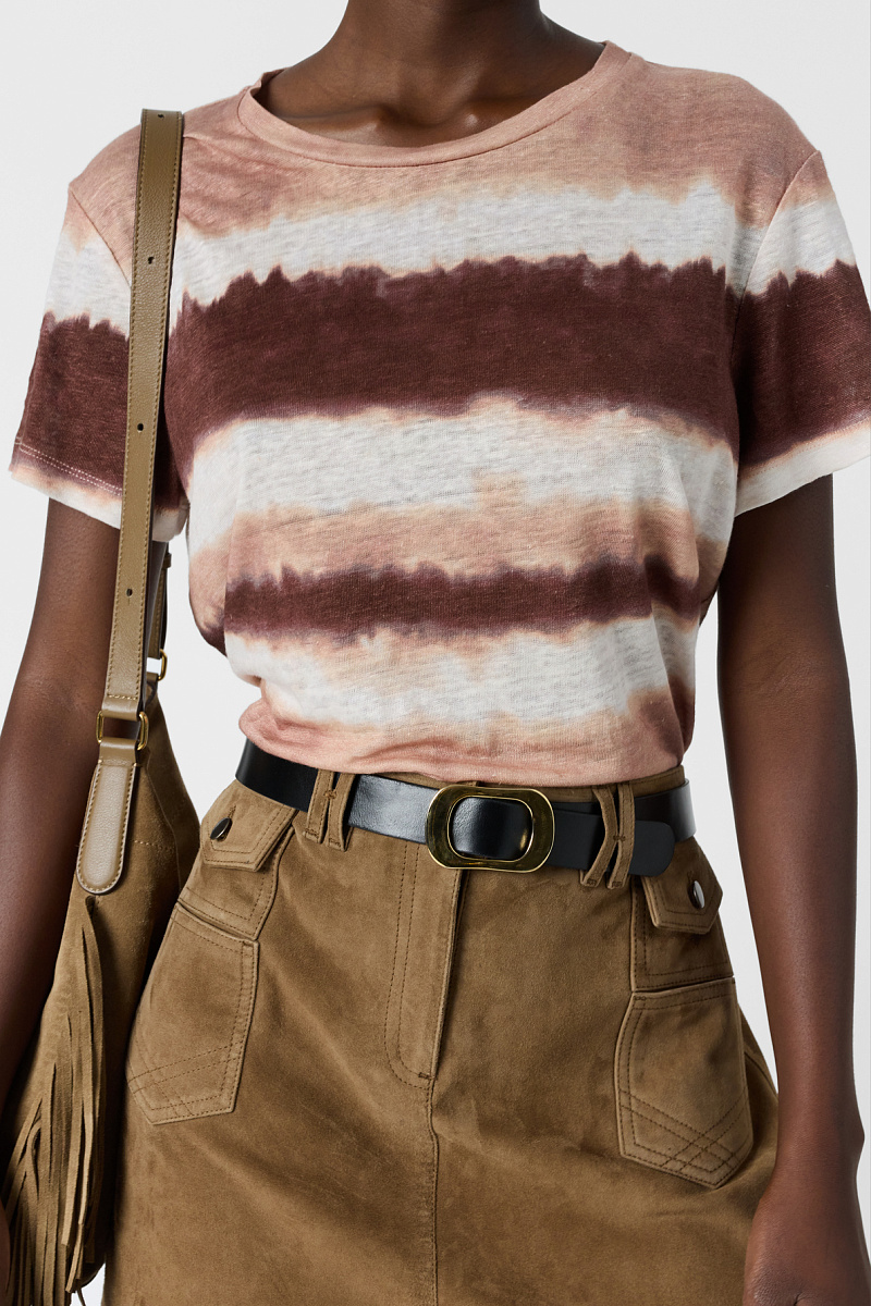 MABINTY - Бежевая льняная футболка с эффектом тай-дай