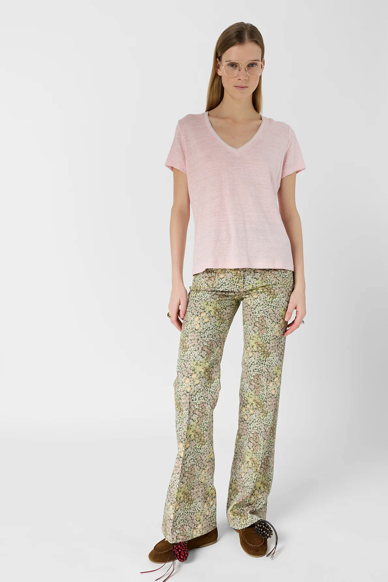 MIRANA - Льняная футболка с V-образным вырезом и люрексом