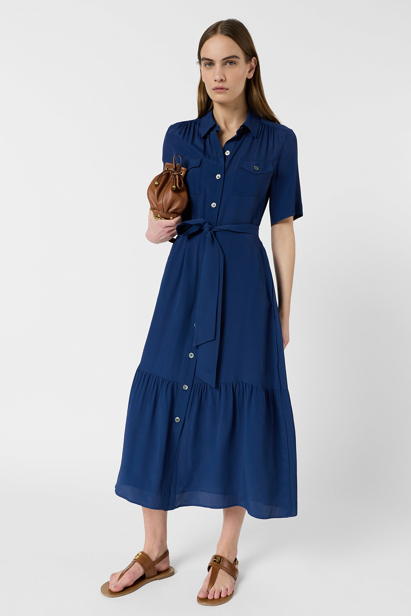 RAINA - Синее платье-рубашка в длине макси