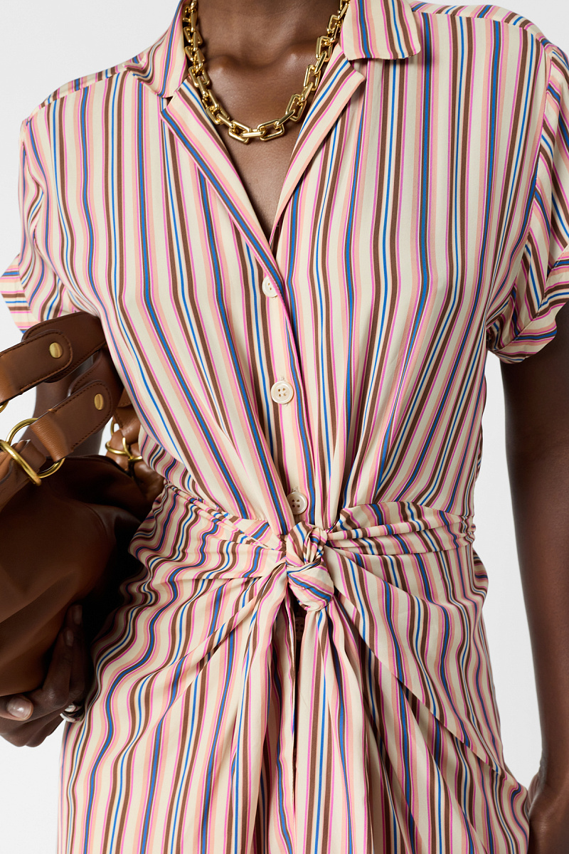 RAENA - Розовое платье-рубашка в полоску приталенного силуэта