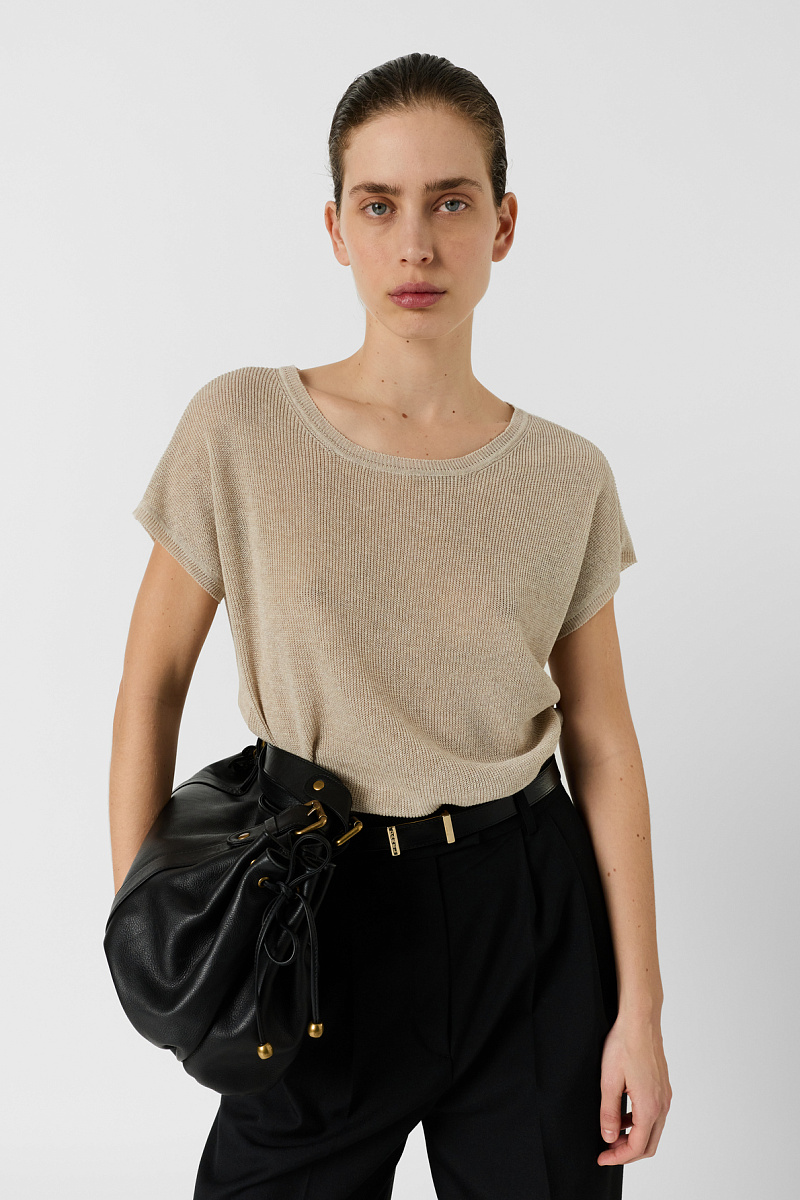 LIXIA - Бежевый джемпер с коротким рукавом из трикотажа