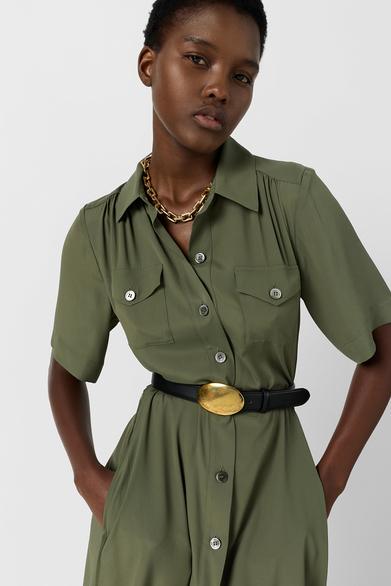 RAINA - Платье-рубашка расклешенного кроя в цвете хаки