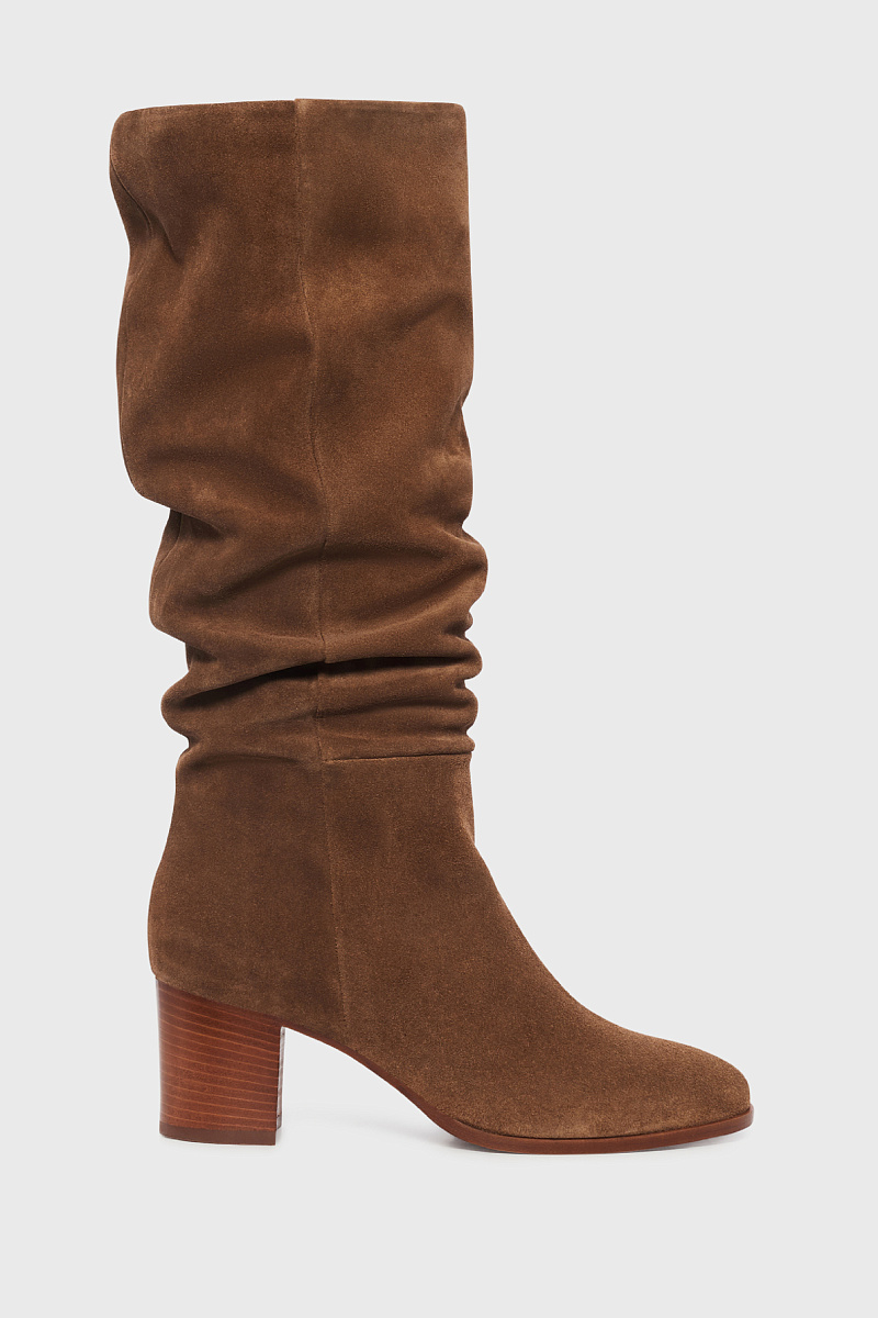 TINA - Коричневые замшевые сапоги на каблуке