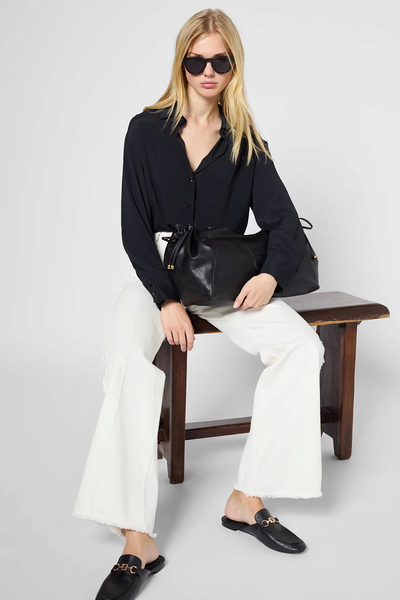 ANNA - Расклешенные джинсы в цвете экрю с бахромой