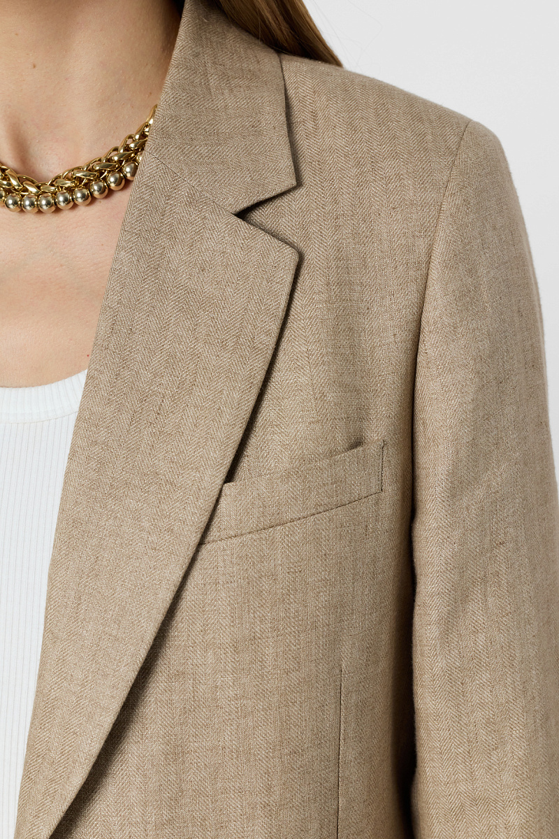 TALIYA - Бежевый льняной жакет на однобортной застежке