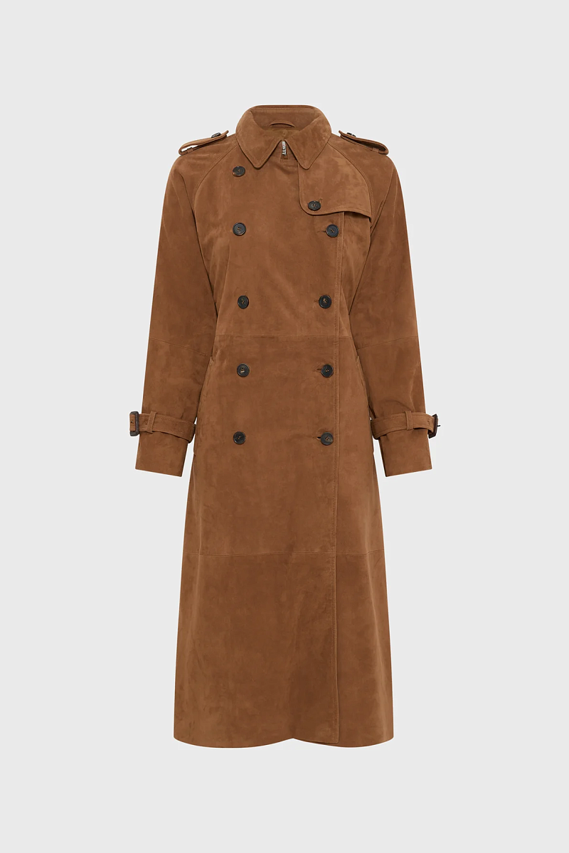 JUDY - Тренч из замши в оттенке корицы