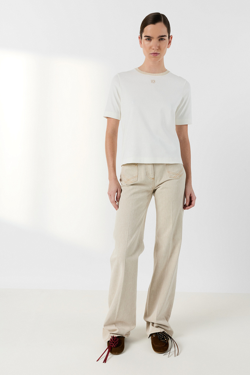 MAVIE - Белая хлопковая футболка с золотистым люрексом