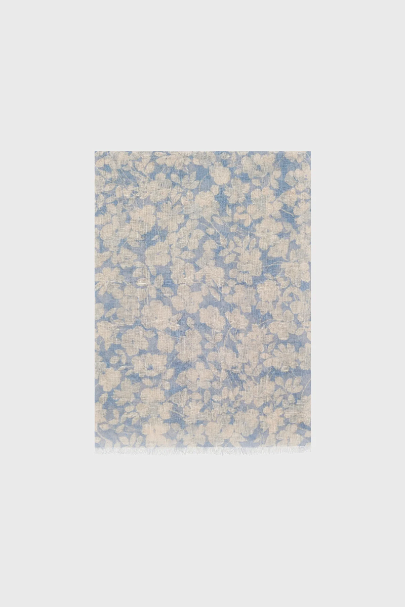 DALIA - Голубой льняной палантин с цветочным узором