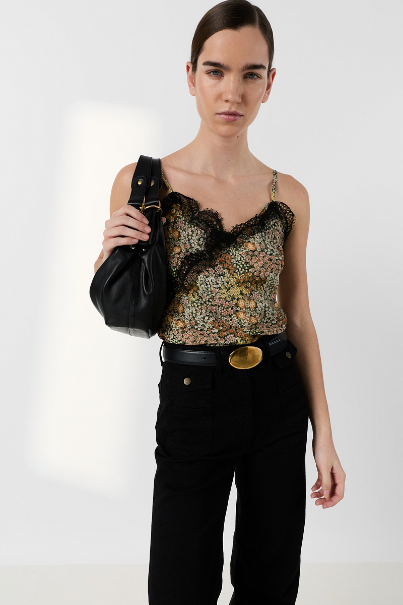 Кружевной топ с тонкими бретелями и цветочным принтом