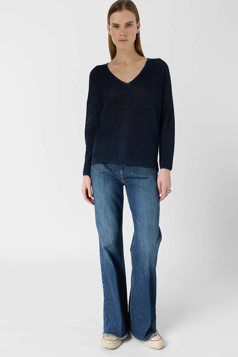 LAYLA - Синий вязаный свитер с V-образным вырезом