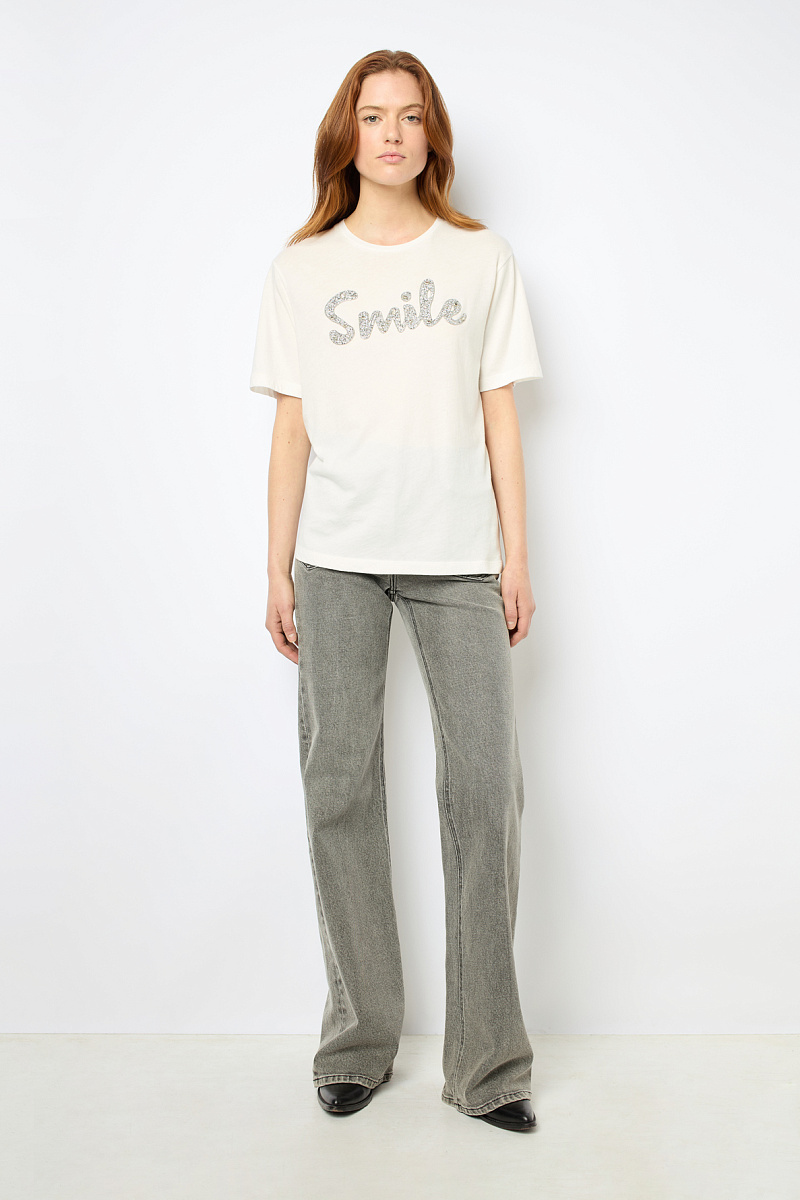 AZEL - Футболка с надписью "Smile" со стразами