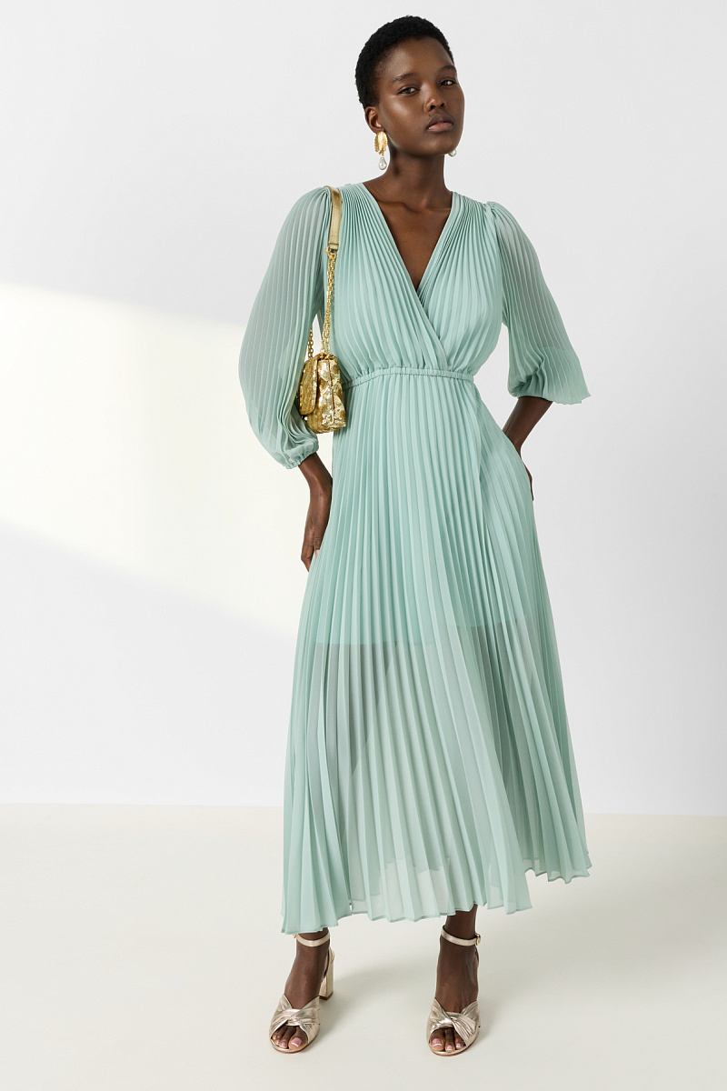 RAYNA - Длинное плиссированное платье лазурного цвета