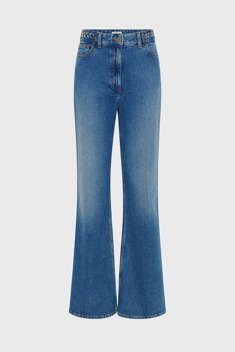 ALEA - Голубые расклешенные джинсы с декоративным плетением на поясе