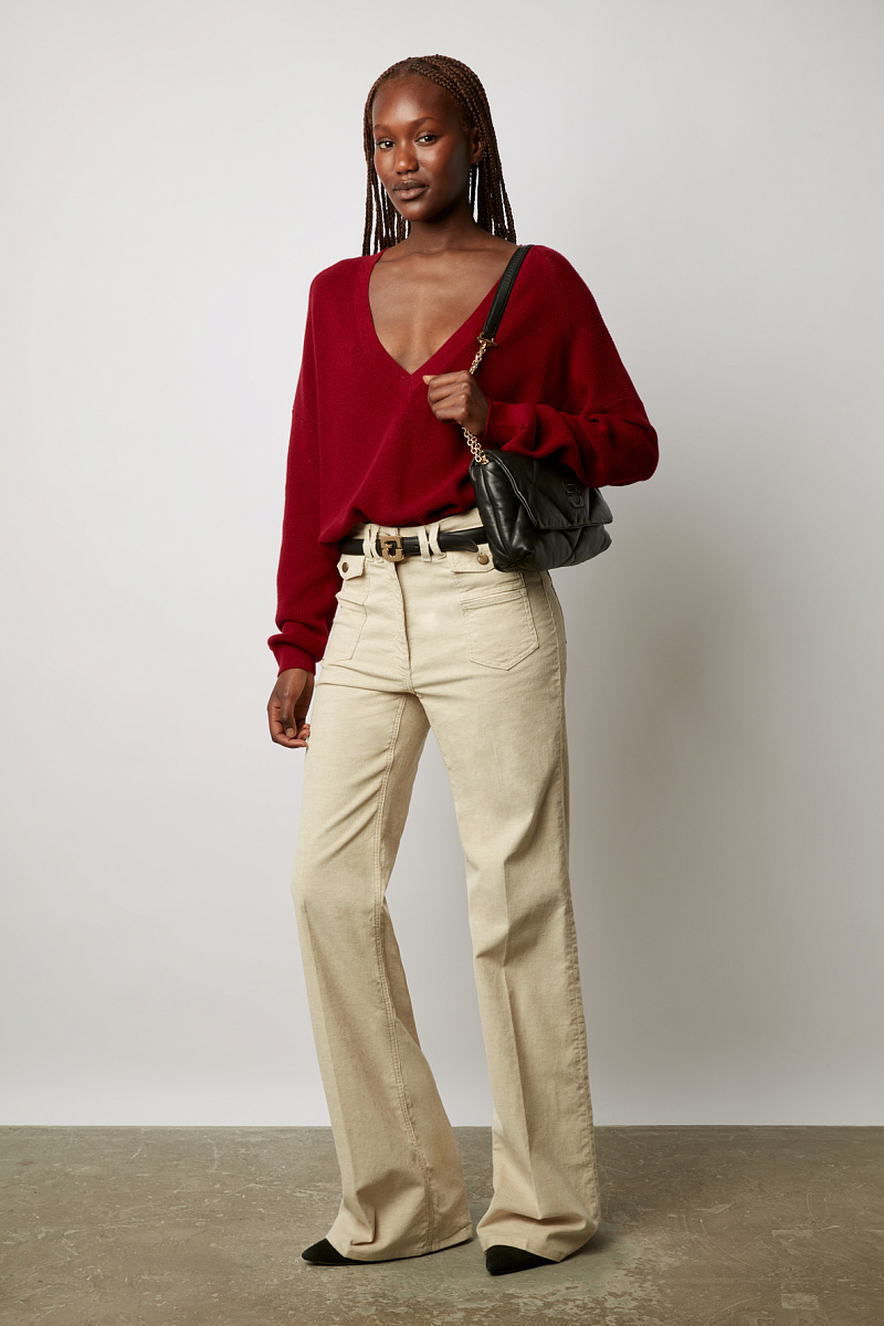 LAURANNA - Пуловер с V-образным вырезом из шерсти и хлопка
