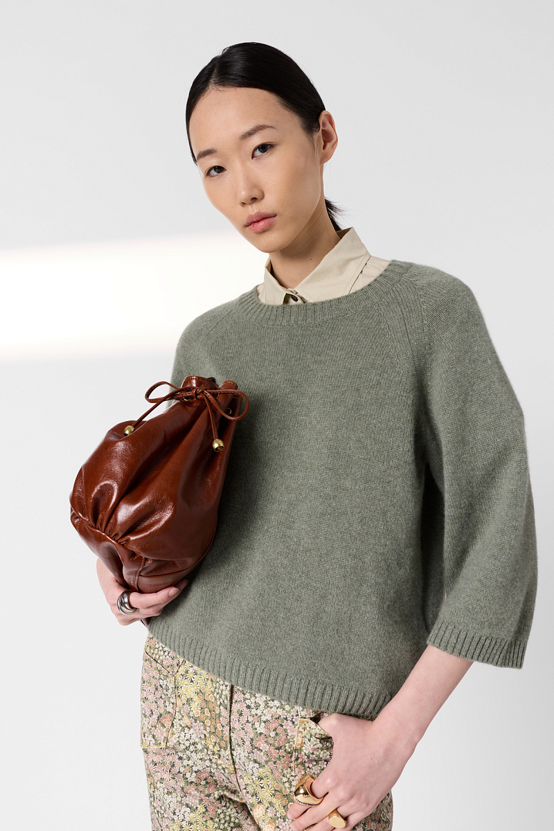 LIVIAH - Свитер с круглым вырезом из кашемира в цвете хаки