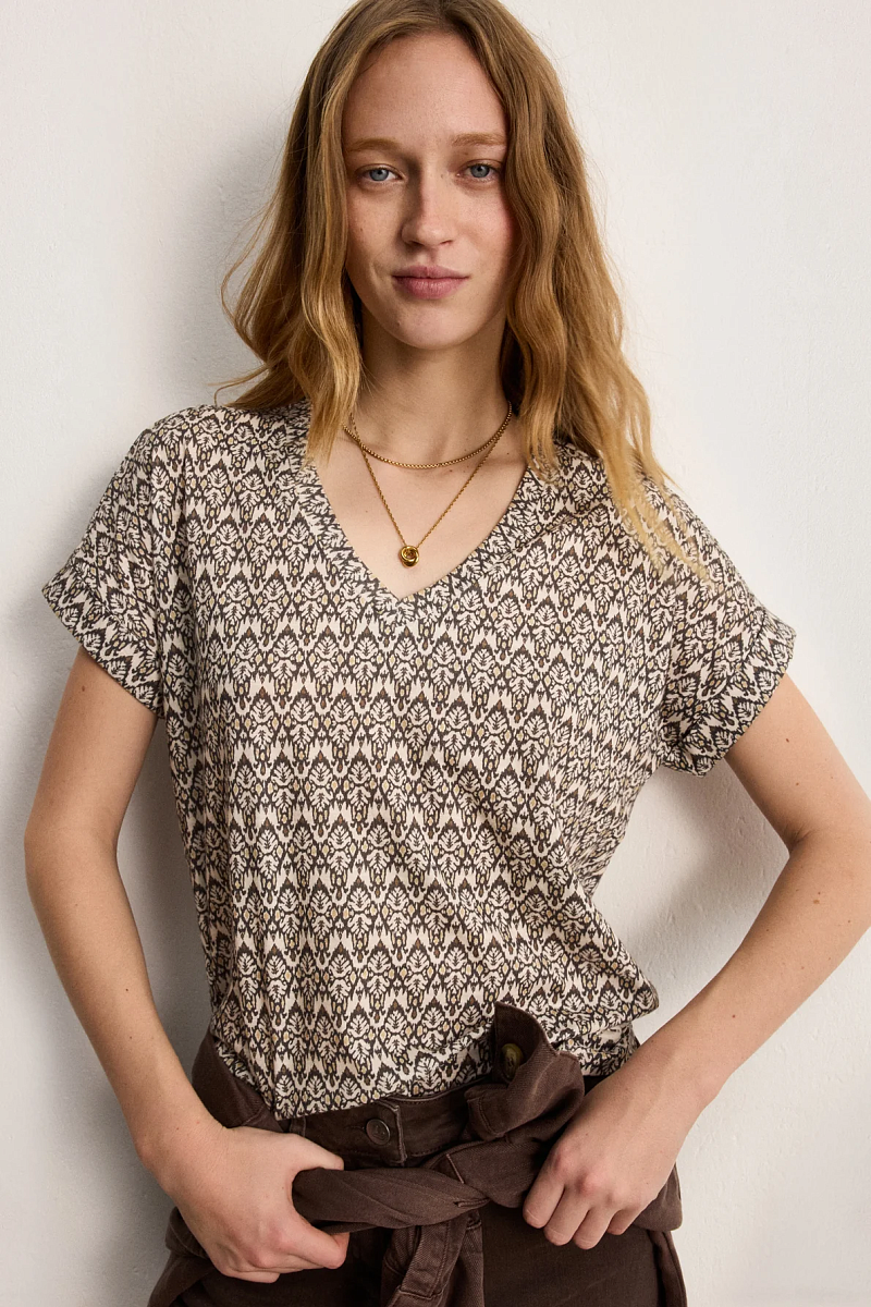 TIALY -Футболка из хлопка с V-образным вырезом и принтом