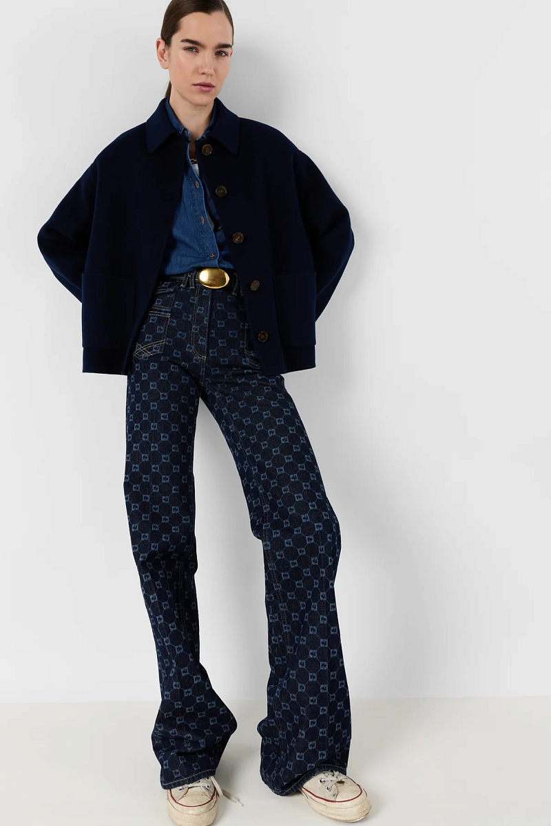 PERRINEA - Синее короткое пальто из двусторонней шерсти