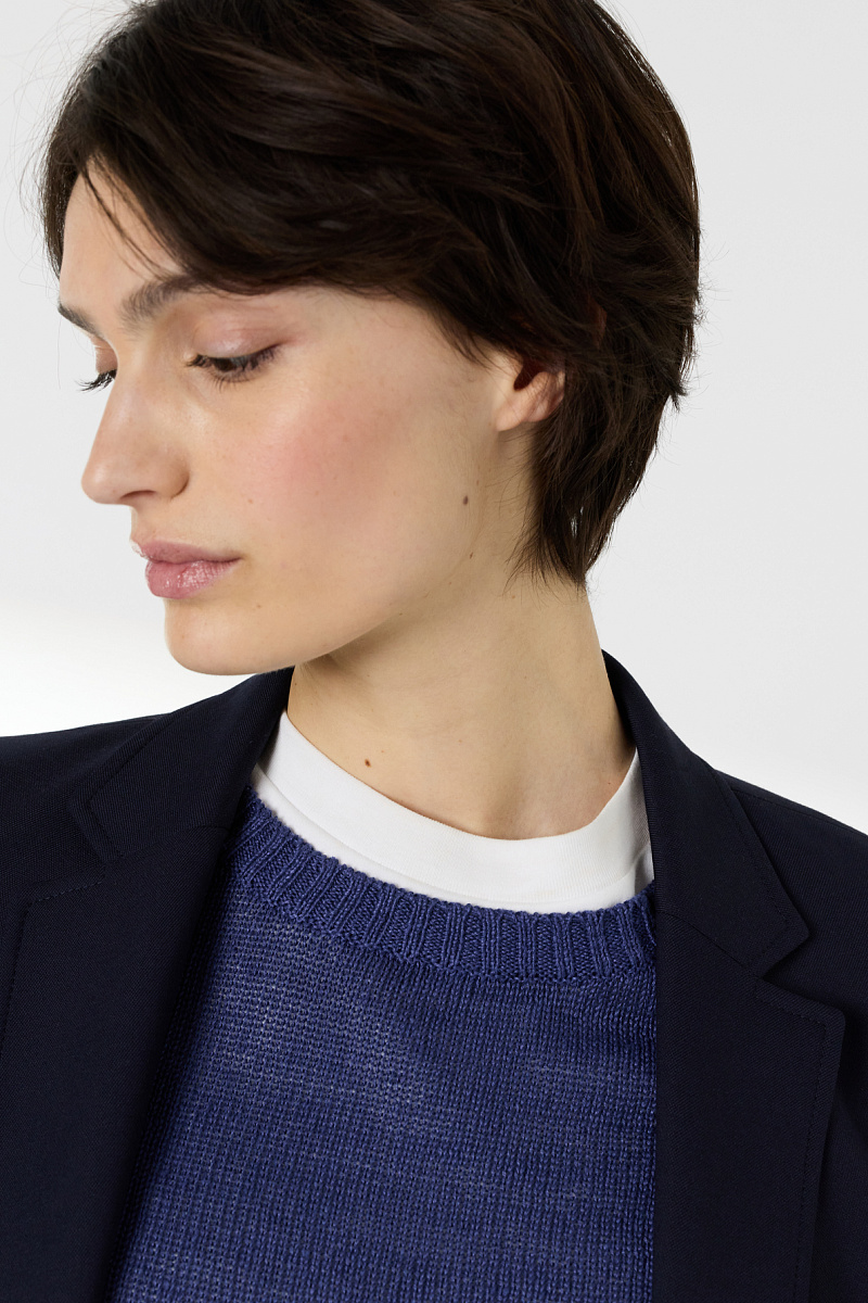 LAURANNA - Синий пуловер из льна с круглым вырезом