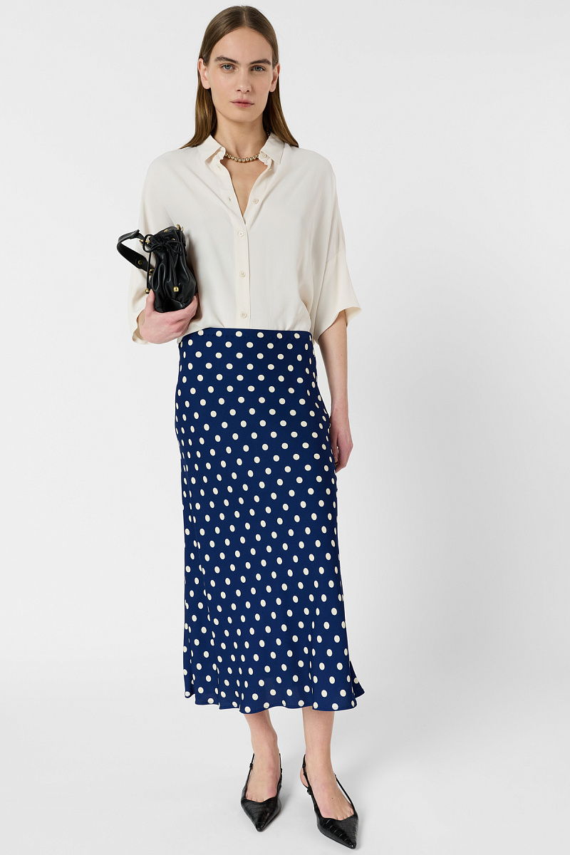 JOLANA - Темно-синяя юбка в горошек силуэта "русалка"