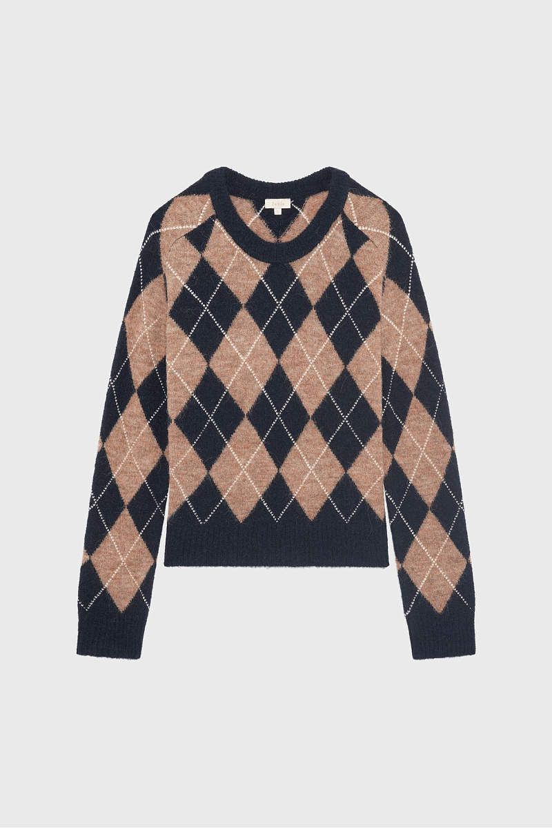 ELEANA - Свободный джемпер с контрастными ромбами