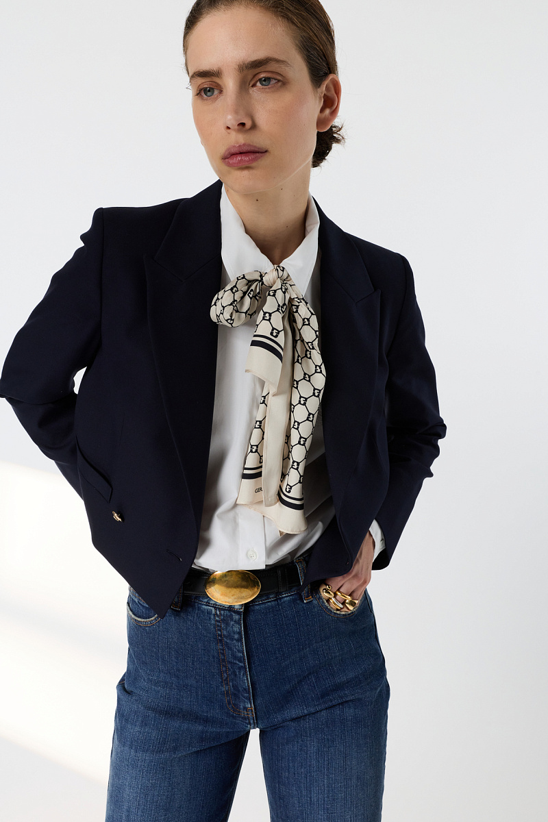 TESSIE - Синий укороченный приталенный жакет