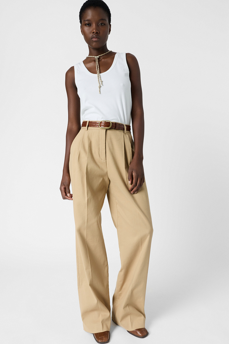 AZRA - Бежевые длинные брюки с защипами