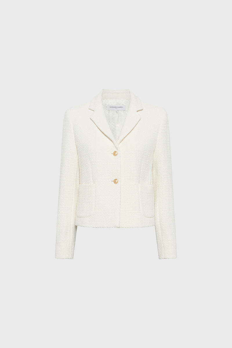 TAHITI - Белый жакет из твида с золотистыми пуговицами