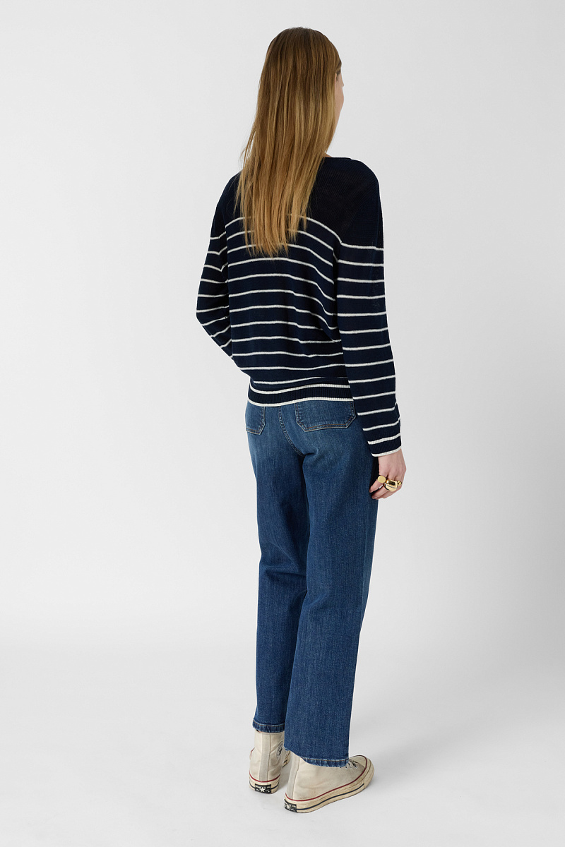 LEVIA - Синий джемпер из смесового льна свободного кроя