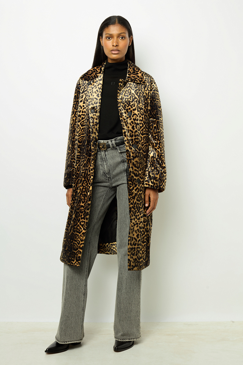 LEUNDA - Пальто прямого кроя с леопардовым принтом из бархата