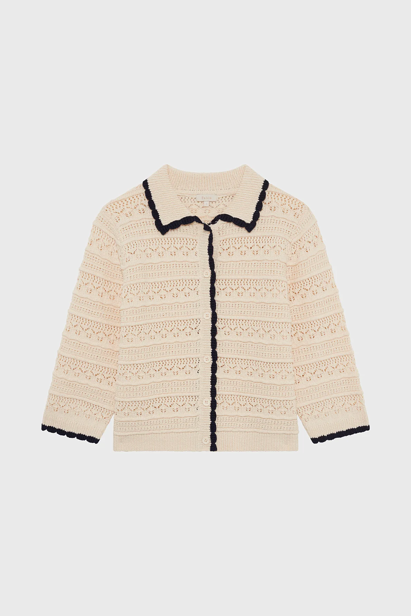 LYSA - Белый вязаный кардиган с контрастным воротником-поло