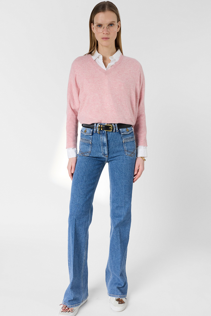 LENAE - Розовый оверсайз пуловер из кашемира с V-образным вырезом