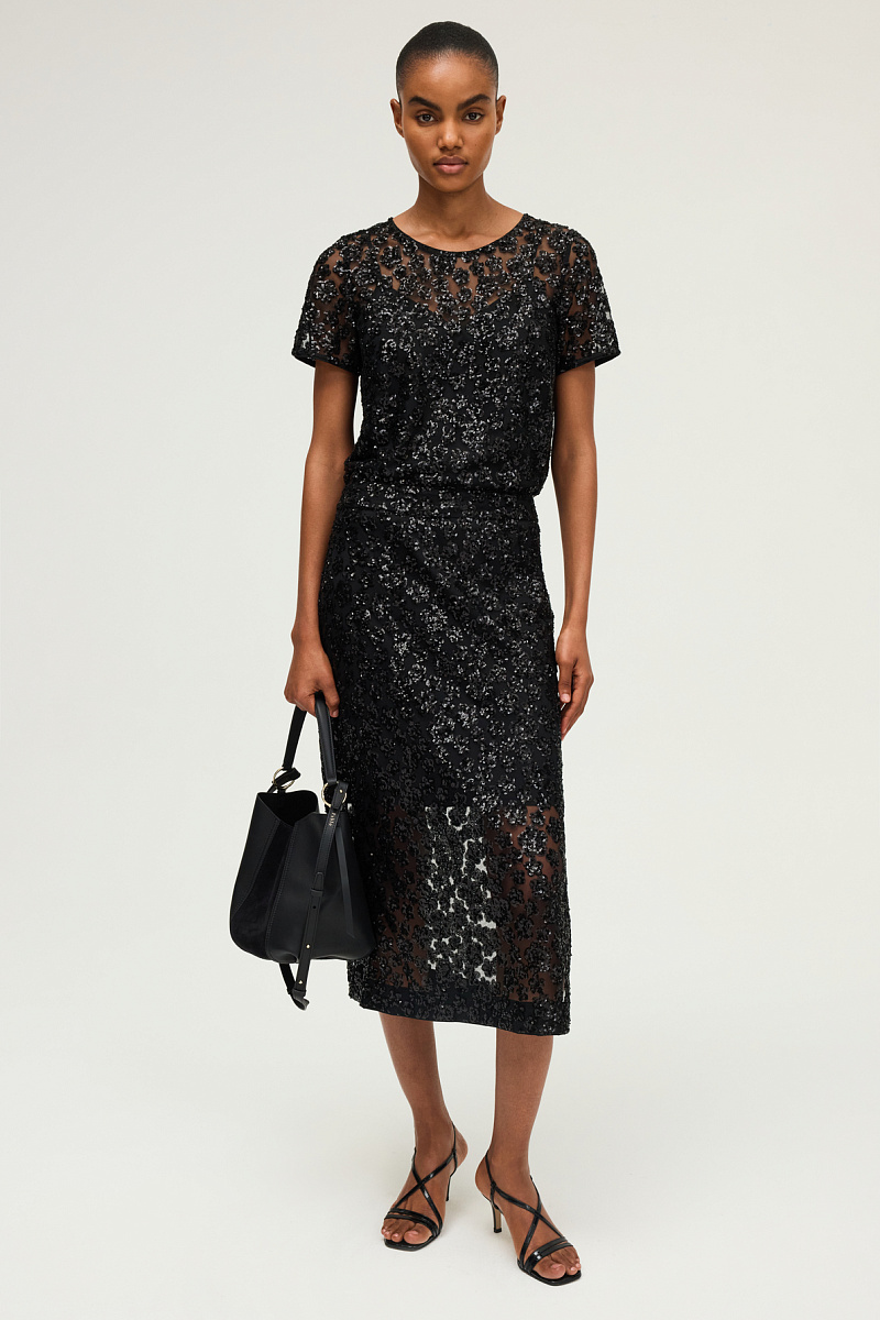 BLANCHE - Юбка-миди с пайетками в виде цветов