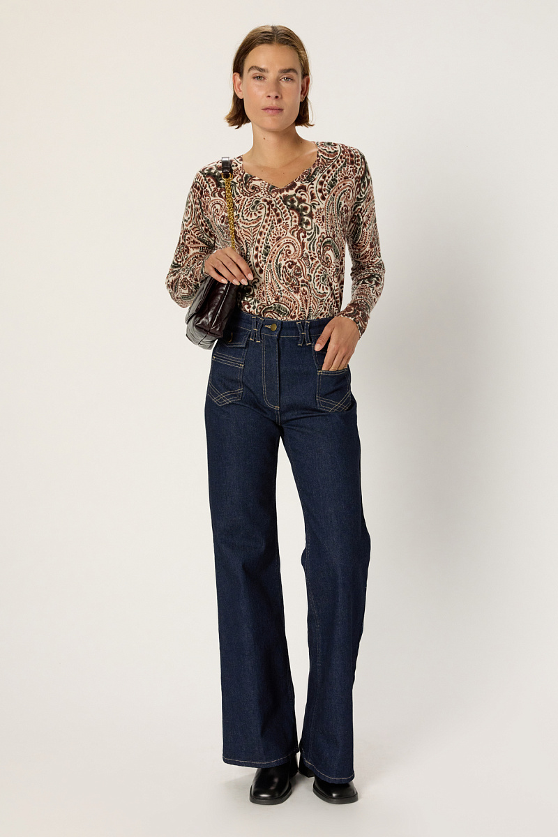 EMME - Пуловер из тонкой шерсти с V-образным вырезом и принтом