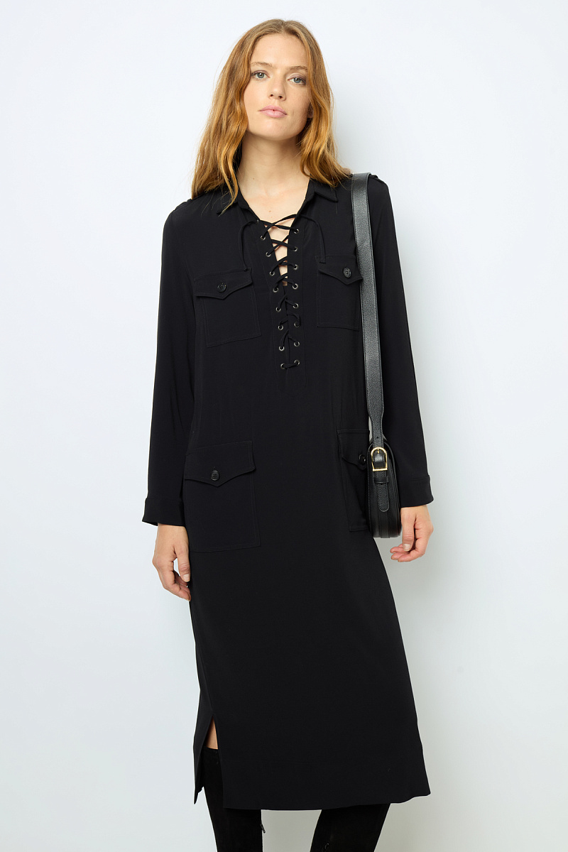 SIRENA - Черное макси-платье с вырезом на шнуровке