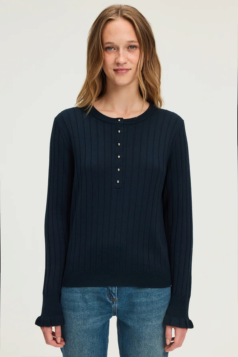 EDORA - Тонкий джемпер в рубчик с золотистыми пуговицами